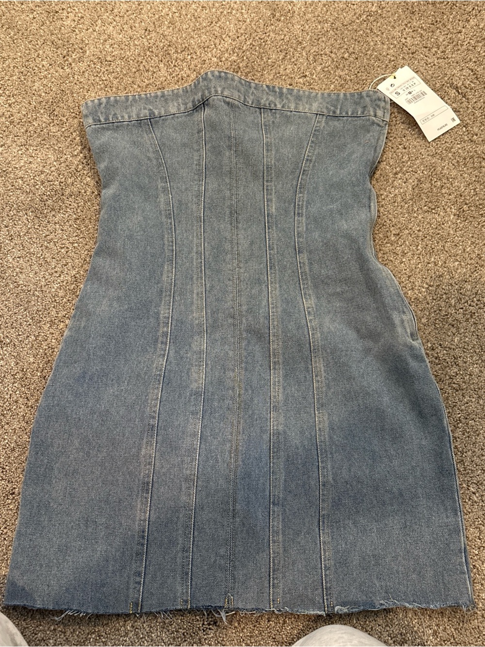 Denim Strapless Mini Dress in Light Blue